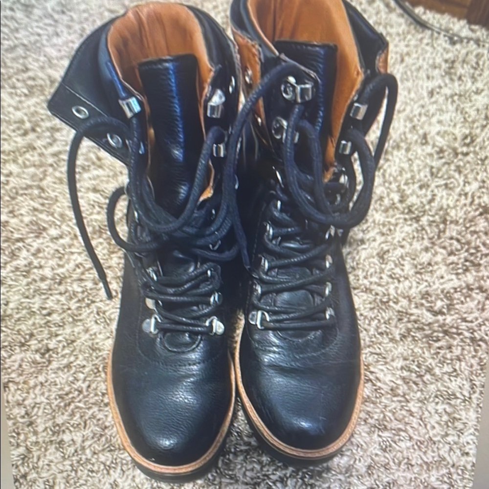 Black and Tan Heeled Boots